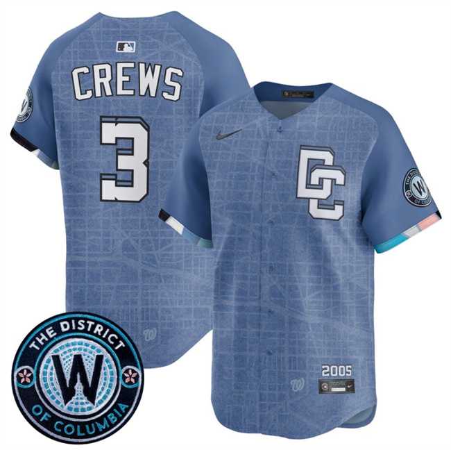Mens Washington Nationals #3 Dylan Crews Blue 2025 City Connect Limited Stitched Jersey Dzhi->washington nationals->MLB Jersey